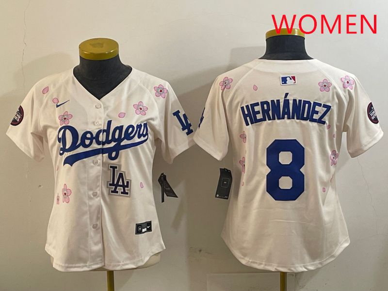 Women Los Angeles Dodgers #8 Hernandez Cream Sakura Edition 2025 Nike MLB Jersey style 9
